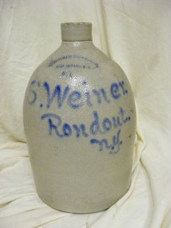   Stoneware Co. New York Whiskey Jug S. Weiner Rondout, NY RARE Old