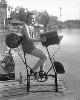BATHING BEAUTY SITTING ON PEDAL BOAT 1930s PHOTOGRAPH