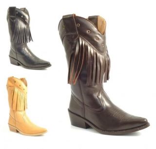   WOMENS BNIB REAL LEATHER TASSLE COWBOY WESTERN STYLE ANKLE BOOTS SHOES