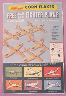 Vintage KELLOGG Corn Flakes Cereal Box Back ONLY Balsa Fighter Plane 