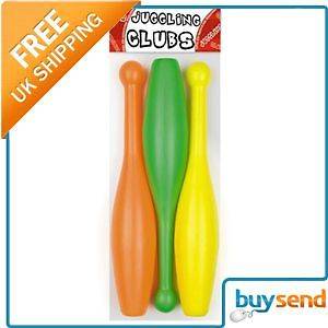 Set Of 3 Multi Coloured Plastic 32Cm Juggling Clubs New