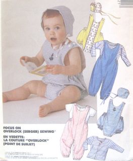   Infant Knit T Shirt Jumpsuit Romper Lined Bonnet Sewing Pattern 3742