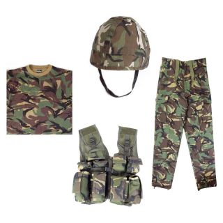 Kids Boys Army Soldier Helmet, Combat Trousers, T Shirt & Assualt 