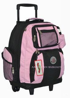 Transworld Pink 18 Rolling Wheeled Backpack Book Bag (12 colors)