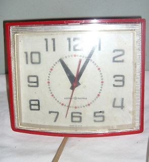 VINTAGE GENERAL ELECTRIC RED CASE PLASTIC KITCHEN WALL CLOCK #3110A