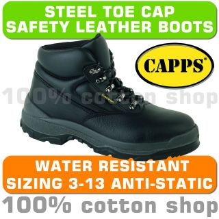   SM Work Safety Black Leather Boots Shoes Steel Toe Cap Mens Ladies