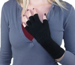 Black Knit Long Wrist Fingerless Gloves Winter Warmer