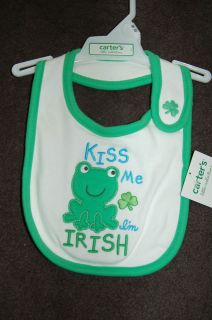 NWT Carters Embroidered St Patricks Day Bib Kiss Me Im Irish Boy Girl 
