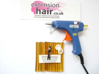 Hair extension GLUE GUN kit small hot glue gun, 12 CLEAR KERATIN GLUE 