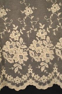   20thC PAIR EMBROIDERED FRENCH NET LACE CURTAIN PANELS 79 1/2 x 66