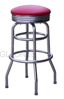  Commercial 50s Swivel Bar Kitchen Dual Ring Chrome Stools 6 Colors