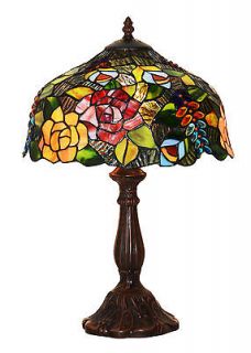   Roses Stained Glass Tiffany Style Jeweled Table Desk Lamp, Zinc Base