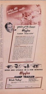 1947 HIGGINS FOLD UP CAMP TRAILER AD   New Orleans LA   When Outdoors 