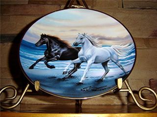   Horse Society Thunder At Sunset BLACK White Horse Kirk Reinert Plate