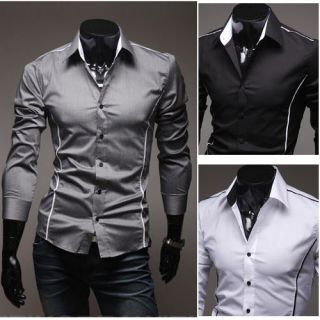 New Mens Luxury Casual Slim Fit Stylish Dress Shirts 3 Colors 4 Size 