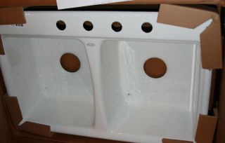 NIB Kohler Deerfield Cast Iron Top Mount Sink White w/ Four (4) Faucet 