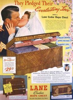 1942 WWII LANE CEDAR HOPE CHEST   MARINE WEDDING PRINT AD