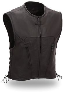   Side Lace SOA Leather Club Vest One Panel Back for Motorcycle Rider