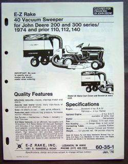   Deere   E Z Rake Vacuum Sweepers For Lawn Tractors Dealer Literature