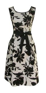 Black Cream Retro Rose Print Day Dress Charlize Size 12 New