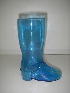 Collectible Blue Glass Large 7 1/2 18 oz Boot shaped Vase Unknown