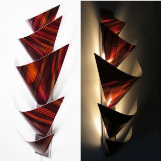   Abstract Metal Wall Art Torchiere Lamp Painting Sculpture Decor Orange