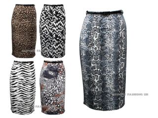 NEW WOMENS MIXED ANIMAL PRINTS PENCIL SKIRTS WITH BELT SIZE S/M & M/L