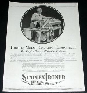 1920 OLD MAGAZINE PRINT AD, SIMPLEX IRONER, IRONING MADE EASY
