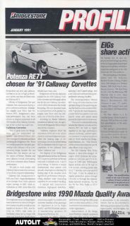 1991 Corvette Callaway Turbo Bridgestone Tire Brochure