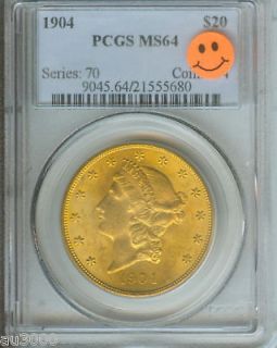 1904 $20 LIBERTY PCGS GRADED MS64 GOLD COIN MS 64 P.Q.