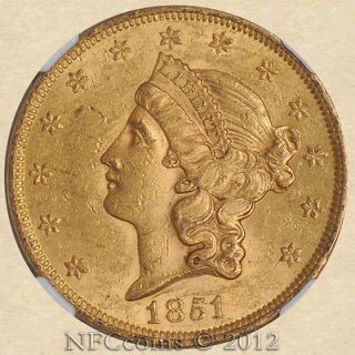 1851 $20 GOLD LIBERTY MS60 NGC