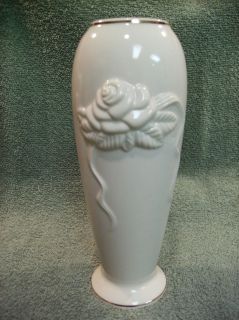 Lenox Bridal Collection Bud Vase  embossed roses  ivory on ivory