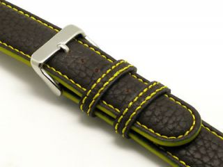 20mm Brown/Yellow leather watch Strap fit Nautica