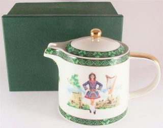 Irish souvenir teapot with dancing girls design to one side