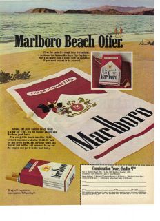 1972 Marlboro Cigarettes Giant Beach Towel & Flip Top Box Radio Offer 