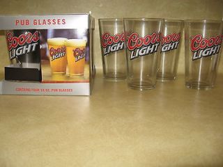 Coors Light set of 4 New Pint glasses 16 oz glass home bar, pub, beer 