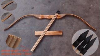 Wooden bow and 3 Arrows Archery Handicraft Hand made Bow Longbow 
