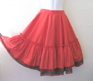 VTG HM~Red & Plaid Ruffle Christmas Circle/50s Swing Dance Skirt~S