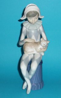 Nao by Lladro Figurine Harlequin with Cat Clown