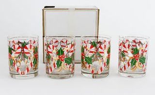   Christmas Candy Canes 14 oz Old Fashioned Glasses Set of 4 MINT