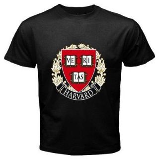 New Harvard University Logo Famous University Mens Black T Shirt Size 