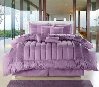 Discount 8pc Luxury Comforter Bed Skirt Bedding Set Dark Purple Plum