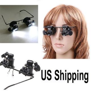 20x Magnifier Magnifying Eye Glasses Loupe Lens Jeweler Light Watch 