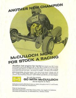   & Rare 1960 McCulloch MC 5 for Stock A Racing Go Kart Engine Ad