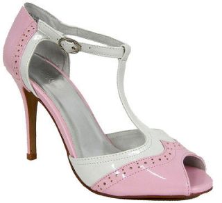  PINK WHITE PATENT HIGH HEEL PUMP PEEP TOE MARY JANE OXFORD SHOES 7.5