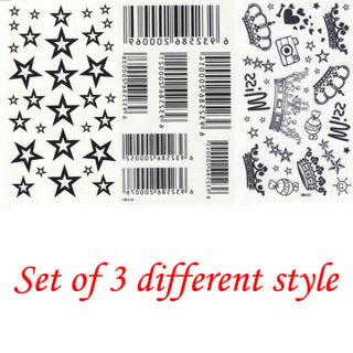 Set of 3 Sheets Temporary Tattoo Sticker cosmetic and beauty Different 