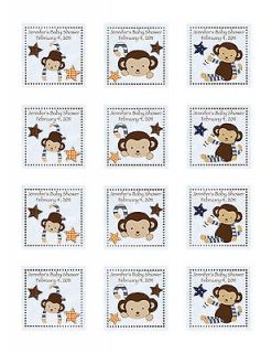 24 Personalized CoCaLo Monkey Mania Baby Shower Favor Stickers