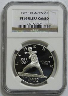 1992 S NGC PF69 OLYMPIC BASEBALL PROOF SILVER DOLLAR COIN