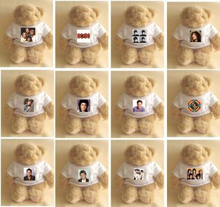 RETRO POP ACTS 25CM SOFT FLUFFY TEDDY BEARS WEARING WHITE T SHIRTS