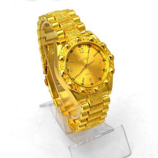   1pcs fashion gold tone metal womens/mens wrist watch bracelet gift